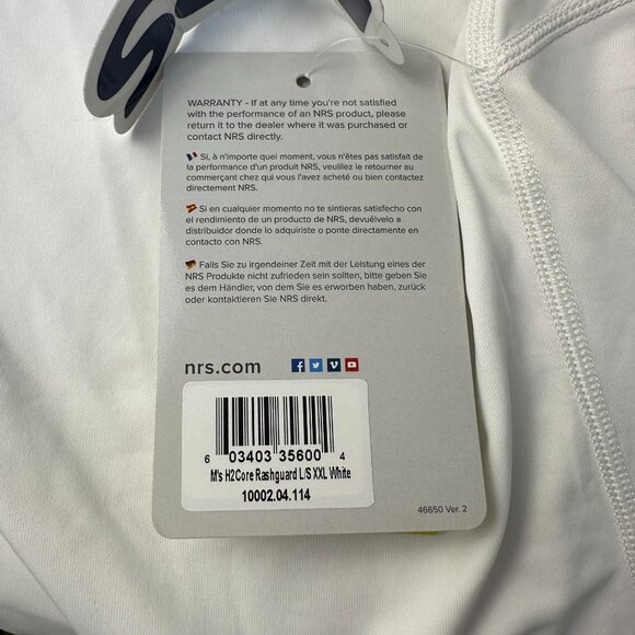 NRS Men's H2Core Rashguard‎ Long-Sleeve UPF 50+ Pullover Shirt, Size XXL, White - Picture 11 of 13